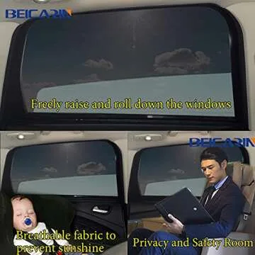 Car Front Window Sun Shade - 2 Pack Breathable Mesh Car Side Window Shade Sunshade UV Protection for Driver Family Pet on Front seat, Car Curtain with Two Holes to See Rearview Mirror