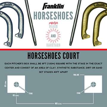 Franklin Sports Horseshoes Set - Metal Horseshoe Game Set for Adults + Kids - Official Weight Steel Construction - Beach + Lawn Outdoor Game - Includes (4) Horseshoes and (2) Ground Stakes - Starter