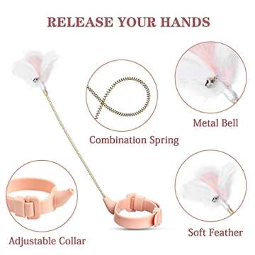 PetBOYA Collar Cat Toy - TikTok Interactive Cat Feather Toys for Indoor Cats Kitten Toys with Collar Cat Collar Feather with Wand(Pink)