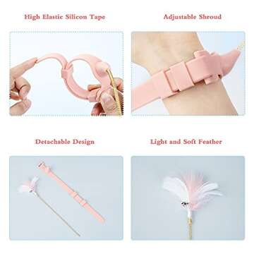 PetBOYA Collar Cat Toy - TikTok Interactive Cat Feather Toys for Indoor Cats Kitten Toys with Collar Cat Collar Feather with Wand(Pink)