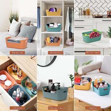 12 Pcs Multiple Colors Plastic Storage Bins, Small Plastic Baskets, Plastic Organization Bins, Class...
