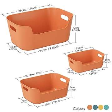 12 Pcs Multiple Colors Plastic Storage Bins, Small Plastic Baskets, Plastic Organization Bins, Classroom Storage Baskets, Cupboard Box for Kitchen Bathroom Organizer, Open Storage Bins with Handles