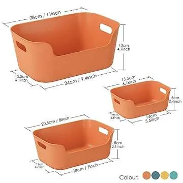 12 Pcs Multiple Colors Plastic Storage Bins, Small Plastic Baskets, Plastic Organization Bins, Classroom Storage Baskets, Cupboard Box for Kitchen Bathroom Organizer, Open Storage Bins with Handles