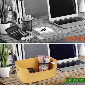 12 Pcs Multiple Colors Plastic Storage Bins, Small Plastic Baskets, Plastic Organization Bins, Classroom Storage Baskets, Cupboard Box for Kitchen Bathroom Organizer, Open Storage Bins with Handles