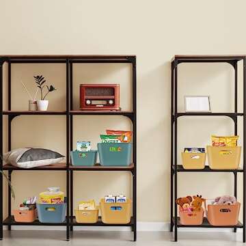 12 Pcs Multiple Colors Plastic Storage Bins, Small Plastic Baskets, Plastic Organization Bins, Classroom Storage Baskets, Cupboard Box for Kitchen Bathroom Organizer, Open Storage Bins with Handles