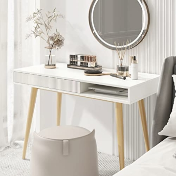 Artswish White Mid Century Modern Desk with Drawer