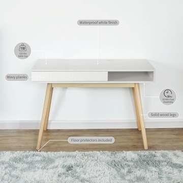 Artswish White Mid Century Modern Desk with Drawer