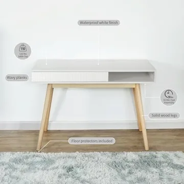 Artswish White Mid Century Modern Desk with Drawer