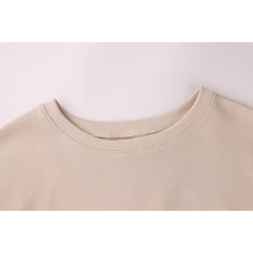 MISSACTIVER Women’s Oversized Contrast Patchwork Sweatshirt Casual Side Split High Low Hem Boyfriend Pullover Tops Streetwear Apricot