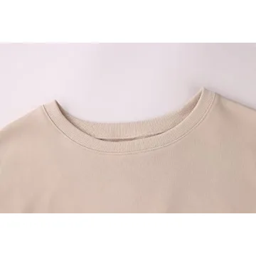 MISSACTIVER Women’s Oversized Contrast Patchwork Sweatshirt Casual Side Split High Low Hem Boyfriend Pullover Tops Streetwear Apricot