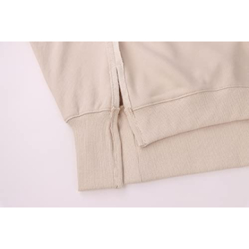 MISSACTIVER Women’s Oversized Contrast Patchwork Sweatshirt Casual Side Split High Low Hem Boyfriend Pullover Tops Streetwear Apricot