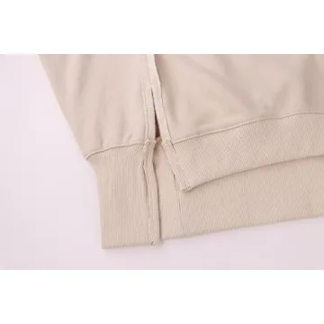 MISSACTIVER Women’s Oversized Contrast Patchwork Sweatshirt Casual Side Split High Low Hem Boyfriend Pullover Tops Streetwear Apricot