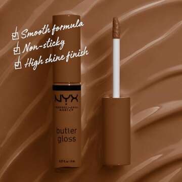 NYX PROFESSIONAL MAKEUP Butter Gloss Brown Sugar, Non-Sticky Lip Gloss - Caramelt (Medium Brown)