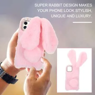 11 Case Cellphone Cases Phone Case Compatible with iPhone 11, Furry Phone Cover 6.1 Inches Cute Phone Protector Plush Bunny Phone Shell Rabbit Phone Case for Woman Girls Phone Cases