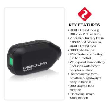 Drift Ghost XL Pro - 4K Action Camera, Image Stabilization, Waterproof, Rotatable Lens, Dashcam Mode...