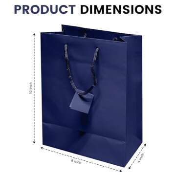 Novel Box Blue Gift Bags with Handles 10 Pack 8x4x10 inch Large Paper Bags - Shopping Bags Bulk Gift...