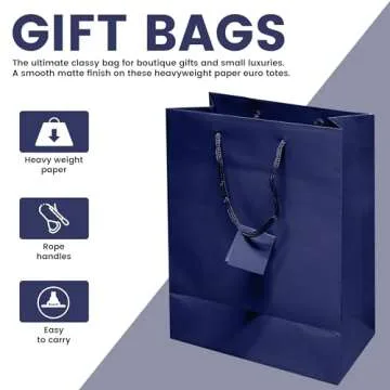 Novel Box Blue Gift Bags with Handles 10 Pack 8x4x10 inch Large Paper Bags - Shopping Bags Bulk Gift Bags Business, Shopping, Birthday Paper Shopping Bags - Shopping Bags for Groceries