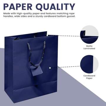 Novel Box Blue Gift Bags with Handles 10 Pack 8x4x10 inch Large Paper Bags - Shopping Bags Bulk Gift Bags Business, Shopping, Birthday Paper Shopping Bags - Shopping Bags for Groceries