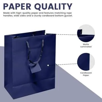 Novel Box Blue Gift Bags with Handles 10 Pack 8x4x10 inch Large Paper Bags - Shopping Bags Bulk Gift Bags Business, Shopping, Birthday Paper Shopping Bags - Shopping Bags for Groceries