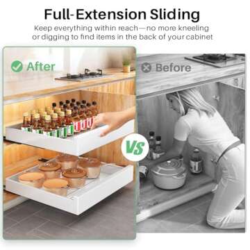Pull out Cabinet Organizer, 21"Deep, Slide out Drawers for Kitchen Cabinets, Under Sink Pull-Out Home Organizers with Adhesive Nano Film Fixed, Sliding Cabinet for Bathroom, Pantry Storage Shelf