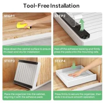 Pull out Cabinet Organizer, 21"Deep, Slide out Drawers for Kitchen Cabinets, Under Sink Pull-Out Home Organizers with Adhesive Nano Film Fixed, Sliding Cabinet for Bathroom, Pantry Storage Shelf