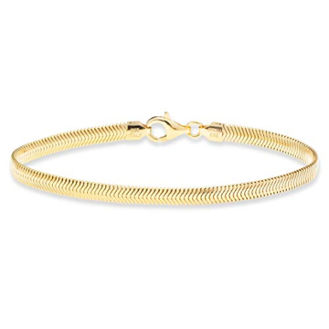 Miabella Italian 18K Gold Over 925 Sterling Silver 4mm Flat Snake Dome Herringbone Chain Link Bracel...