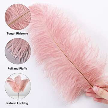 QUEFE 30pcs Light Pink Ostrich Feathers, Natural Lotus Pink Feathers Plumes 10-12 Inch (25-30cm) Bulk for Crafts Vase Wedding Party Centerpiece Flower Arrangement Home Decoration