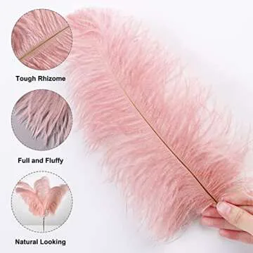 QUEFE 30pcs Light Pink Ostrich Feathers, Natural Lotus Pink Feathers Plumes 10-12 Inch (25-30cm) Bulk for Crafts Vase Wedding Party Centerpiece Flower Arrangement Home Decoration