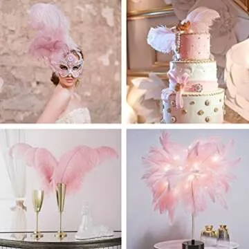 QUEFE 30pcs Light Pink Ostrich Feathers, Natural Lotus Pink Feathers Plumes 10-12 Inch (25-30cm) Bulk for Crafts Vase Wedding Party Centerpiece Flower Arrangement Home Decoration