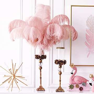 QUEFE 30pcs Light Pink Ostrich Feathers, Natural Lotus Pink Feathers Plumes 10-12 Inch (25-30cm) Bulk for Crafts Vase Wedding Party Centerpiece Flower Arrangement Home Decoration