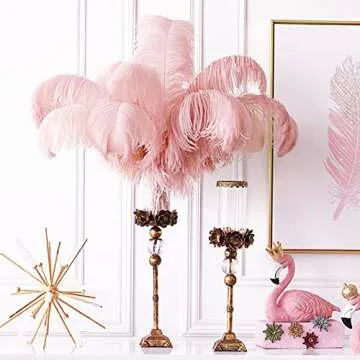 QUEFE 30pcs Light Pink Ostrich Feathers, Natural Lotus Pink Feathers Plumes 10-12 Inch (25-30cm) Bulk for Crafts Vase Wedding Party Centerpiece Flower Arrangement Home Decoration