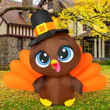 5.4 FT Thanksgiving Big Eye Turkey Inflatable Decor - LED Yard Decoration