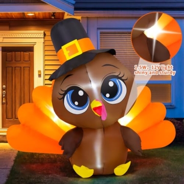 Thanksgiving Big Eye Turkey Inflatable - 5.4 FT LED Decor