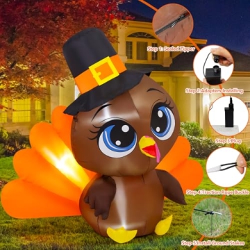 Thanksgiving Big Eye Turkey Inflatable - 5.4 FT LED Decor