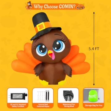 Thanksgiving Big Eye Turkey Inflatable - 5.4 FT LED Decor