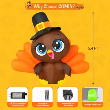 Thanksgiving Big Eye Turkey Inflatable - 5.4 FT LED Decor
