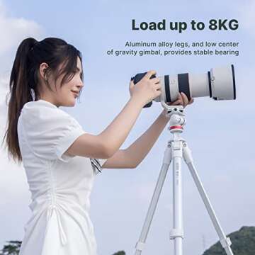 ULANZI MT-55 Camera Travel Tripod White, for Sony Canon DSLR Camera Video Shooting Portabl Tripod Mount 62.2 inch w Phone Clamp Holder