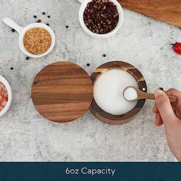 KITCHENDAO Acacia Wood Salt Cellar Bowl Box with Built-in Spoon to avoid Dust, Elegant Kitchen Salt ...