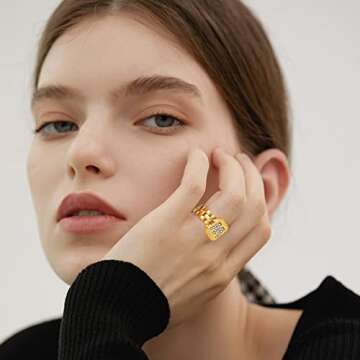 M Ring, Gold Initial Rings for Women Letter Ring Adjustable Chunky Gold Alphabet Capital Name Rings ...