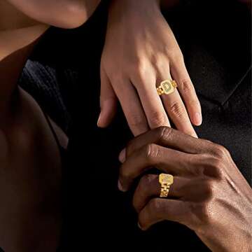 M Ring, Gold Initial Rings for Women Letter Ring Adjustable Chunky Gold Alphabet Capital Name Rings Initial Jewelry