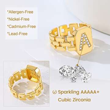 M Ring, Gold Initial Rings for Women Letter Ring Adjustable Chunky Gold Alphabet Capital Name Rings Initial Jewelry