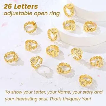 M Ring, Gold Initial Rings for Women Letter Ring Adjustable Chunky Gold Alphabet Capital Name Rings Initial Jewelry