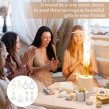 Elegant 4 Pairs White Statement Earrings for Women