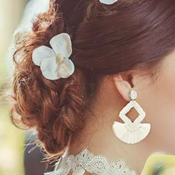 Elegant 4 Pairs White Statement Earrings for Women