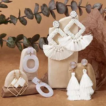 Elegant 4 Pairs White Statement Earrings for Women