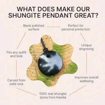 Karelian Heritage 100% Effective Shungite Necklace | Bad Vibes Protection | Healing Energy Shungite Stone | Authentic Shungite Crystal Jewelry Pendant Amulet | Chakra Necklace for Meditation PE09