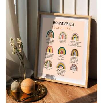 LOLUIS Mental Health Poster, Boho Therapy Tools Educational Supplies Art Print Classroom School Office Decor (Boundaries, Unframed 8"x10")