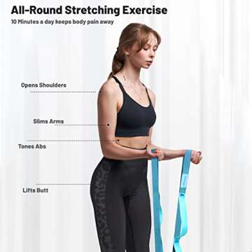 Trideer Yoga Strap Stretching Strap - 10/12 Loops Non-Elastic Stretch Strap, Perfect Home Workout Stretching Out Strap, Yoga Stretching Strap for Rehabilitation, Pilates, Dance (12 Loops, Blue)