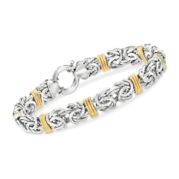 Elegant Ross-Simons Sterling Silver and 14kt Gold Byzantine Station Bracelet - 8 inches