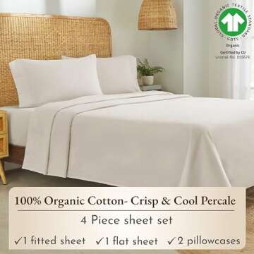 California Design Den 100% Organic Cotton Queen Sheet Set, Deep Pockets, Percale Sheets Queen, Soft ...